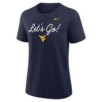 Nike West Virginia Script Mantra Logo Nike Womens College T-Shirt in Blue | 01K941SWVN-VVT