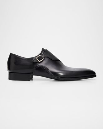 Magnanni Men & apos;s Carver Leather Single-Buckle Monk Straps