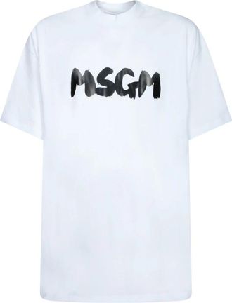 Msgm Katoenen crew neck tee met print - Heren - T-shirts - Wit - XL - Katoen - Tops