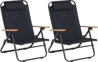 Hhg [nunca Usado] Juego De 2 Sillas De Camping Hhg-901, Sillas De Jard&iacute;n, De Balc&oacute;n Y De Ocio, Plegables Y Regulables, De Metal Y Tela Para Exterior, Negr