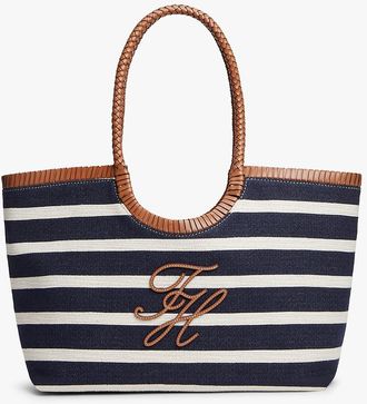 Tommy Hilfiger Womens Script Monogram Breton Stripe Tote Bag - Multi