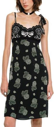 Anna Sui Sketch Roses Chiffon Embroidery Slip Dress in Black at Nordstrom, Size 10
