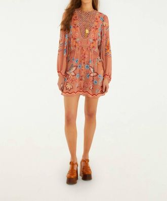 Farm Rio Lace Long Sleeve Blouse Dress In Boho Enchance Mocha