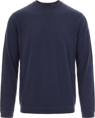 Emporio Armani Navy Blue Virgin Wool Fine Knit Crewneck Sweater