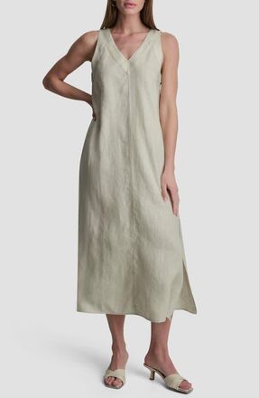 DKNY V-Neck Linen Maxi Dress in Natural at Nordstrom, Size X-Small