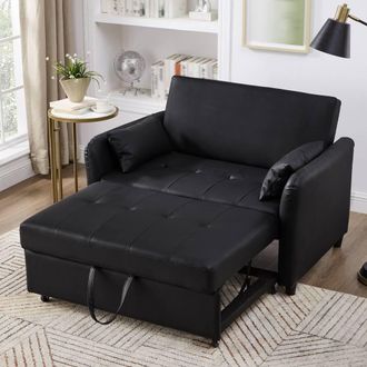 Merax 2-Seater Pull-Out Sofa Bed with Adjustable Backrest in Black