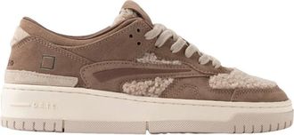D.A.T.E. Beige Teddy Sneakers met Leren Details - Dames - Sneakers - Bruin - 37 EU - Schoenen
