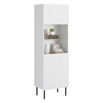 Dmora Vitrina Luzzana, Vitrina De Sal&oacute;n Con Puerta De Cristal Y Detalle, Elevada Del Suelo, 60 X 42 X 183 Cm, Color Blanco
