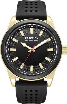 Kenneth Cole Reaction Perforated Silicone Strap Watch, 48mm in Black at Nordstrom Rack
