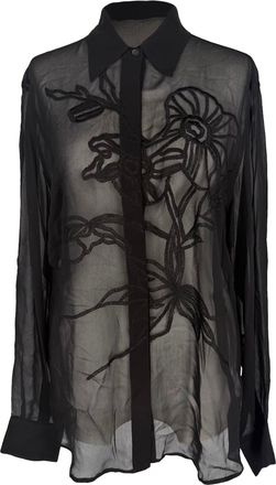 Dries Van Noten Embroidered Sheer Blouse in Black Viscose