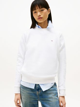 Tommy Jeans Sweatshirt TOMMY JEANS TJW REG S FLAG CREW, Damen, Gr. XXS (32), weiss (wei&szlig;), Sweatware, Obermaterial: 80% Baumwolle, 20% Polyester, unifarben, regul
