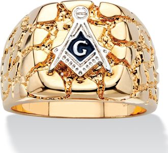 Palm Beach Jewelry Mens Nugget-Style Yellow Gold-Plated Masonic Insignia Ring