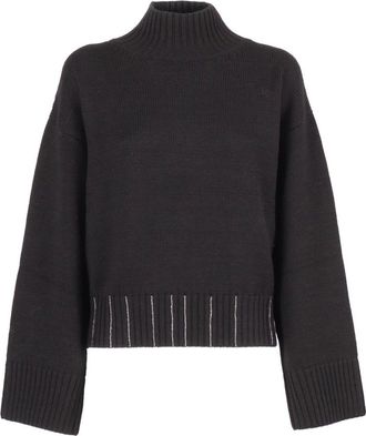 Fabiana Filippi Turtlenecks, female, Black, Size: XS Maglia Collo Alto Cropped IN Merinos