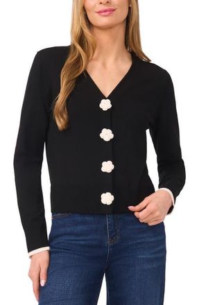 CeCe by Cynthia Steffe Crochet Flower Accent Cardigan in Rich Black at Nordstrom, Size Xx-Small