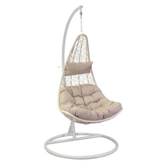 Vacchetti Mecedora Colgante Triton Con Respaldo Blanco Y Cojines Crema Cm80x69h200