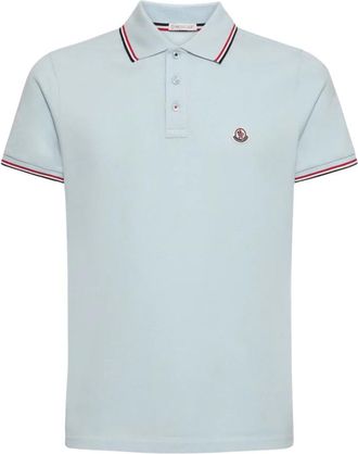 Moncler Tricolor-Trimmed Cotton Piquet Polo - Heren - Polos - Blauw - M - Katoen - Tops