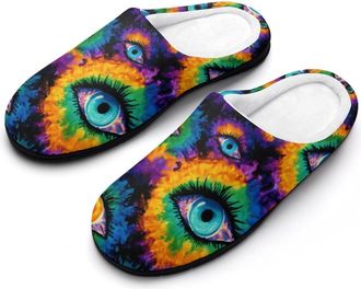 Generic Evil Eyes Psychedelic Trippy Tiedye Mens House Slippers Memory Foam Washable Cotton Slip on Home Shoes