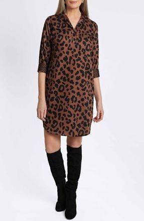 Foxcroft Sloane Animal Print Popover Shirtdress in Macchiato/Black at Nordstrom Rack, Size X-Small