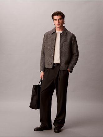 Calvin Klein Mens Merino Grid Crewneck Sweater - Grey - XL