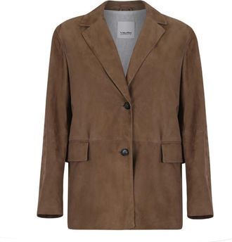 Max Mara Suede Tailored Blazer - Dames - Leren en Su&egrave;de Jassen - Bruin - M - Su&egrave;de - Jassen
