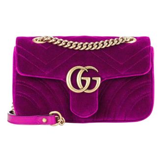 Gucci (WMNS) Gucci GG Marmont Gold Logo Velvet Chain Shoulder Messenger Bag Small Purple Red Classic 443497-K4D2T-5671