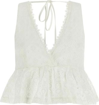 Pinko Kiersten Cropped Top - Dames - Tops zonder mouwen - Wit - L - Katoen - Tops