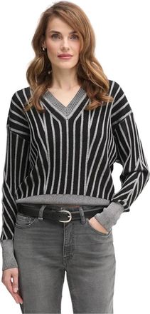 DKNY Gestreepte V-hals Trui - Dames - V-hals truien - Zwart - S - Polyester - Truien & Vesten