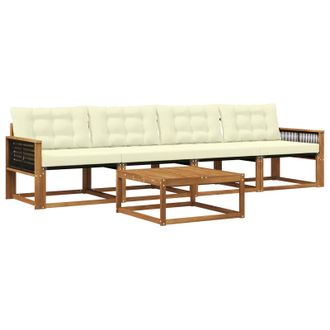 vidaXL Conjunto De Sof&aacute;s De Exterior Con Coj&iacute;n 5 Pcs Natural Y Crema Vidaxl