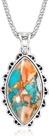 Ross-Simons Marquise Turquoise Pendant Necklace in Sterling Silver