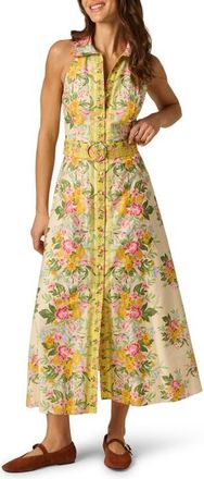 Adrianna Papell Floral Belted Cotton Maxi Shirtdress in Pale Yellow at Nordstrom, Size 14