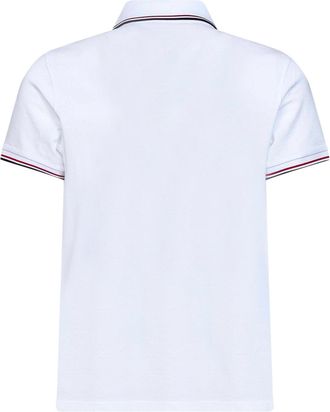 Moncler Mens Polo Shirt Piqu&eacute; Cotton White, Tricolor Trim T-shirts And Polos