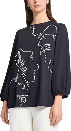 Ming Wang Ming Wang Embroidered Crepe de Chine Blouse