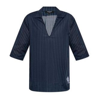 Balmain Short Sleeve Shirts, male, Blue, Size: XL Beach T-shirt