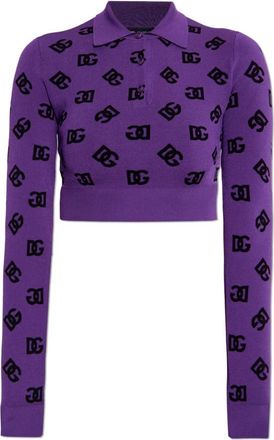 Dolce & Gabbana Polo met lange mouwen - Dames - Ronde hals truien - Paars - XS - Truien & Vesten