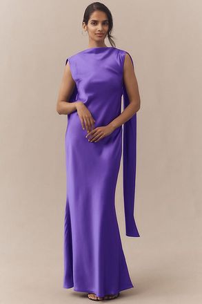 Acler Fleeden Draped Low-Back Satin Maxi Dress