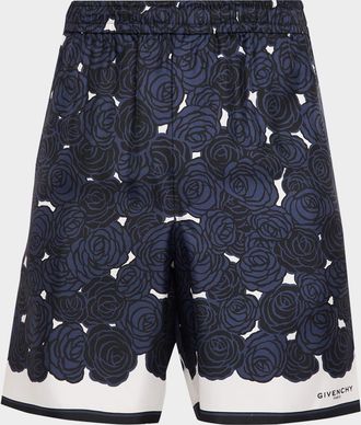 Givenchy Men & apos;s Silk Rose-Print Pull-On Shorts