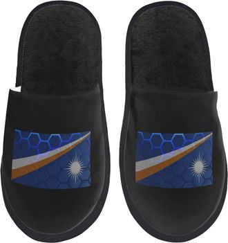 Generic Non-Slip Mens Slipper Flag Of The Marshall Islands Cotton Slipper Breathable Womens Slippers for Hotels Winter Family L