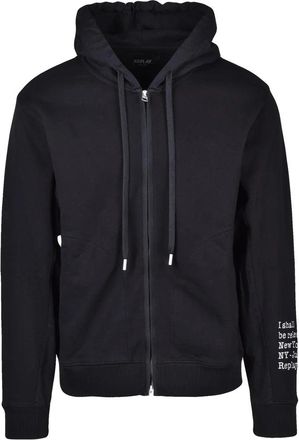 Replay Black Men Cotton Zip Hoodie