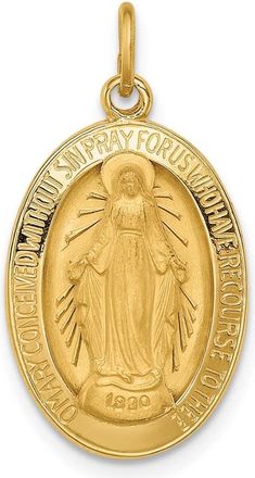 Diamond2Deal 14k Yellow Gold Polished and Satin Solid Miraculous Medal Oval Pendant