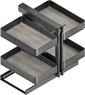 Emuca Emuca Sistema De Rinconero Articulado Extra&iacute;ble Harmony Para Mueble De Cocina, Derecha/izquierda, Acero Y Madera, Gris Antracita