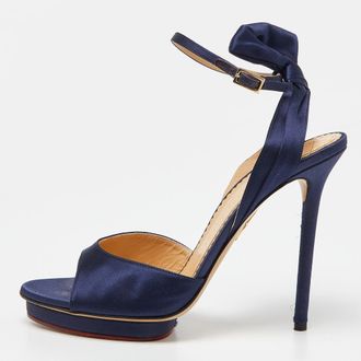 Charlotte Olympia Blue Satin Wallace Ankle Strap Sandals
