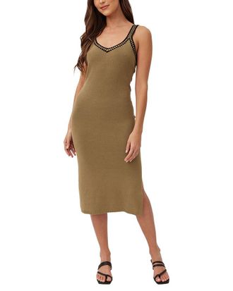 Bella Dahl Crocheted Trim V-Neck Linen-Blend Midi Dress