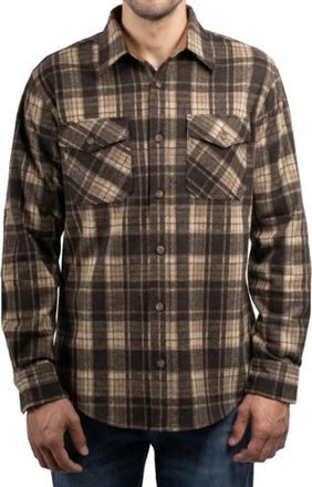 J.A.C.H.S. New York Mens Long Sleeve Button Up Brushed Flannel Shirt, Brown, XL