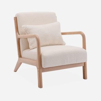 Sweeek Sill&oacute;n Escandinavo De Madera Y Tela De Borreguito Texturizado, Lorens Borreguito, Beige, 65x80x79 Cm
