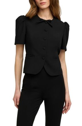 Favorite Daughter The Pardon Bow Detail Short Sleeve Jacket in Black at Nordstrom, Size Xx-Small