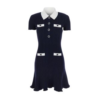 Self Portrait Short Dresses, female, Blue, S, Contrast Collar Knit Mini Dress
