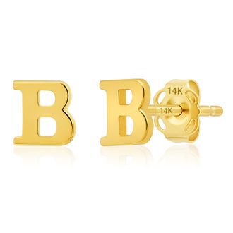 MAX + STONE 14k Yellow or White Gold Small Script Initial Letter Stud Earrings