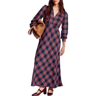 Boden Check Long Sleeve Maxi Dress in Navy Green And Red Check at Nordstrom Rack, Size 2