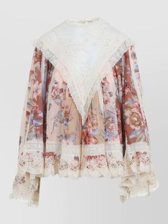 Zimmermann awaken lace trim cotton floral blouse