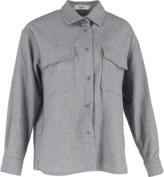 Frankie Shop Button-Down Shirt with Pockets in Grey Wool
